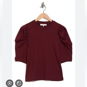 Frame Denim Puff Sleeve Maroon Tee